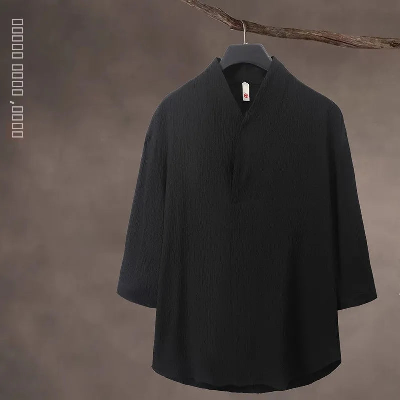 Summer Thin Ice Silk Casual Loose Sve T-irt Two-Piece Set for Young Men Comfortable Breathable Lightweight Long Pants