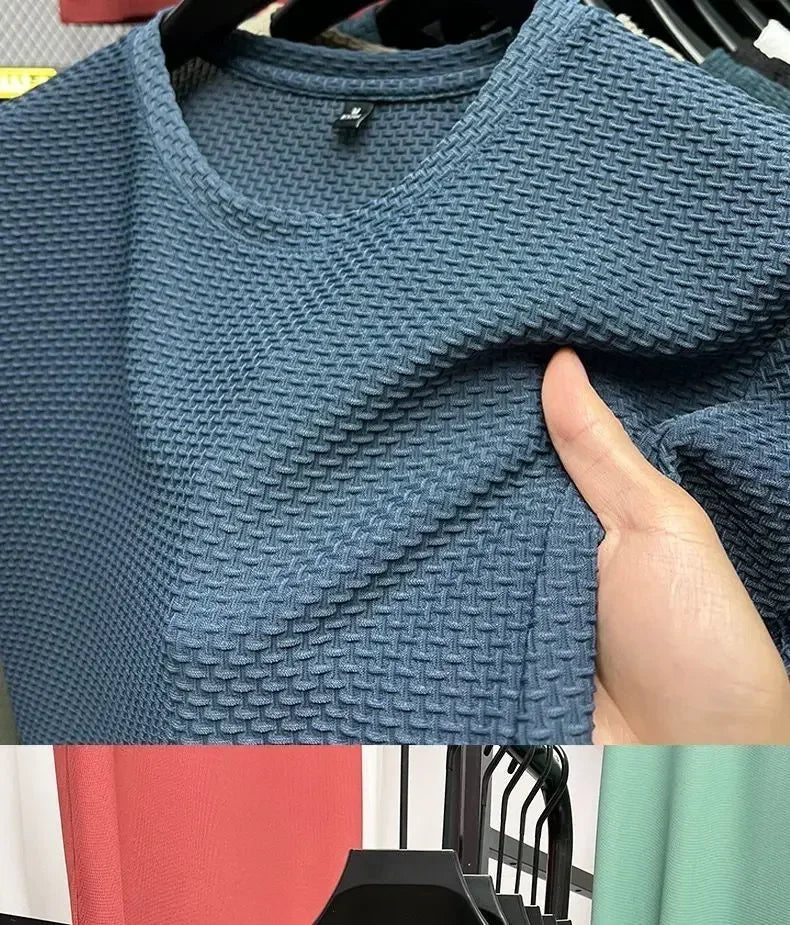 Summer Men's Round Neck Short Sleeved T-shirt M-5XL Oversize Wrinkle Resistant Breathable Top Texture Fabric Versatile Tees