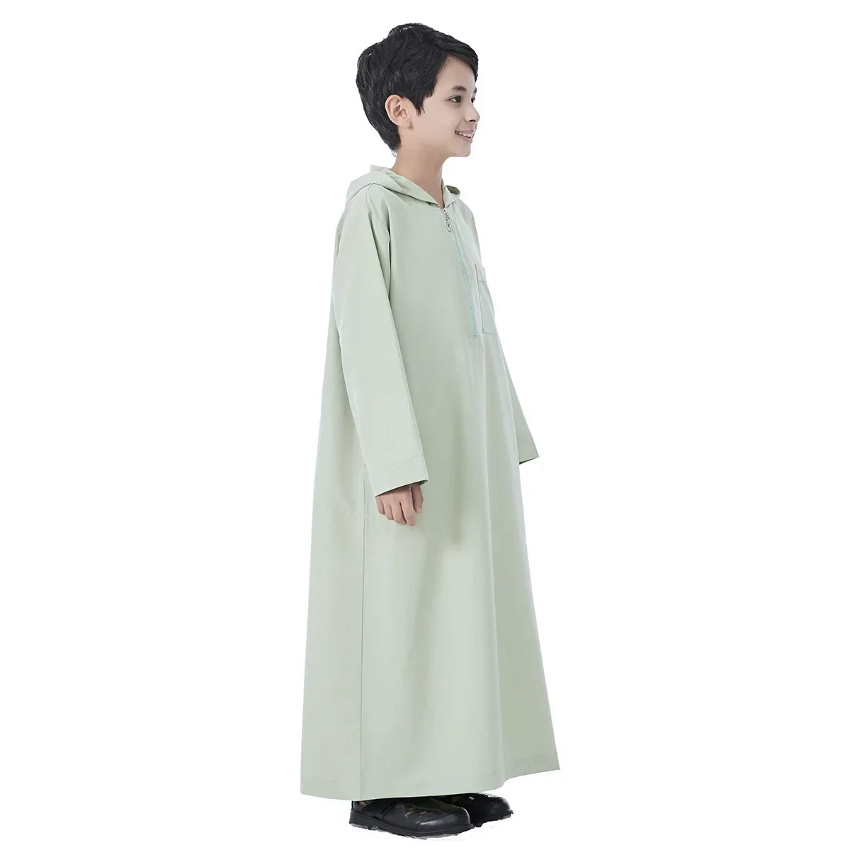 Boys Kids Islamic Muslim Hooded Juba Kaftan Robe Arabian Dubai Qatar Boy Long Sleeve Shirt Abaya Robe Dress Solid Color