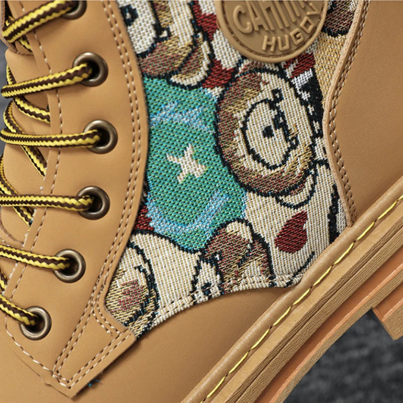 New Men's Boots Designer Luxury Men Working Boots High Tops Platform Leather Shoes for Men British style Motorcycle Botas Hombre