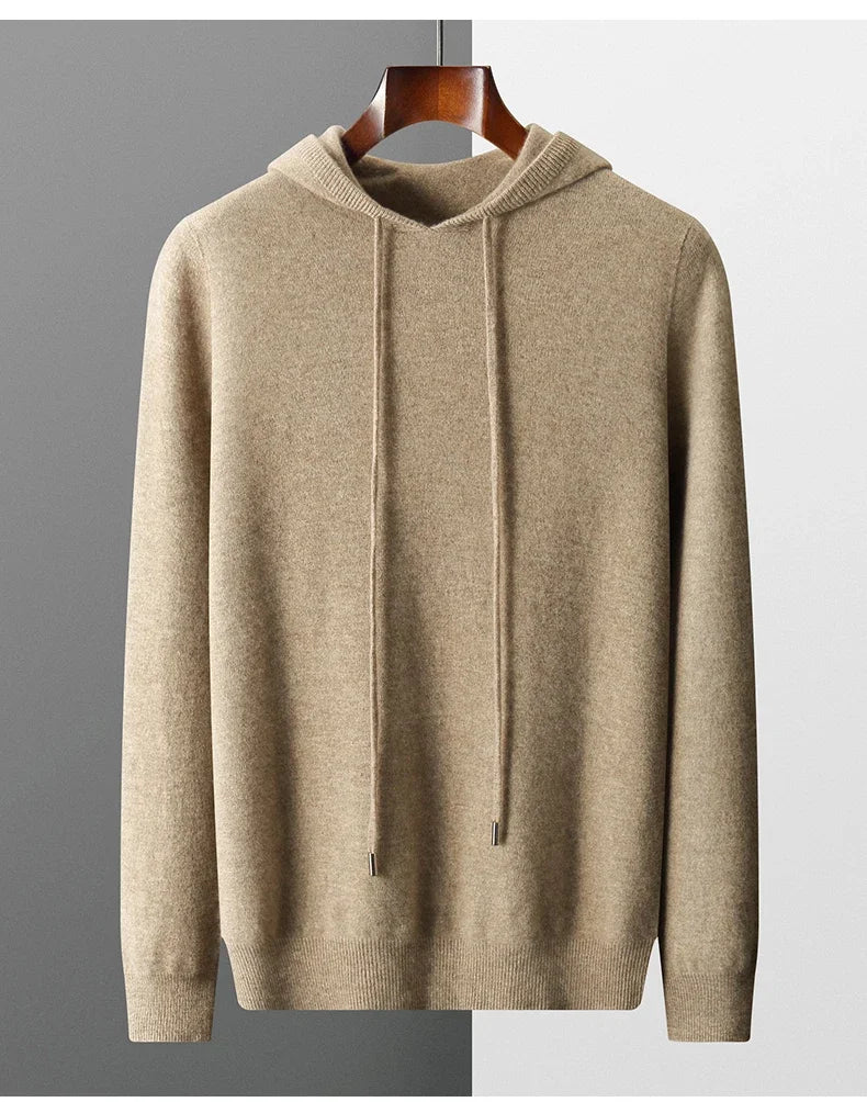 Men's One-piece ready-to-wear Hoodie 100% Merino Wool Knitted Sweatshirt Autumn Winter Casual Large Top Long Sleeved