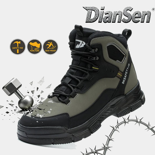 Men's High Top Work Safety Boots with Steel Toe - Anti-Smash, Durable, Protective & Comfortable for Industrial and Outdoor Use