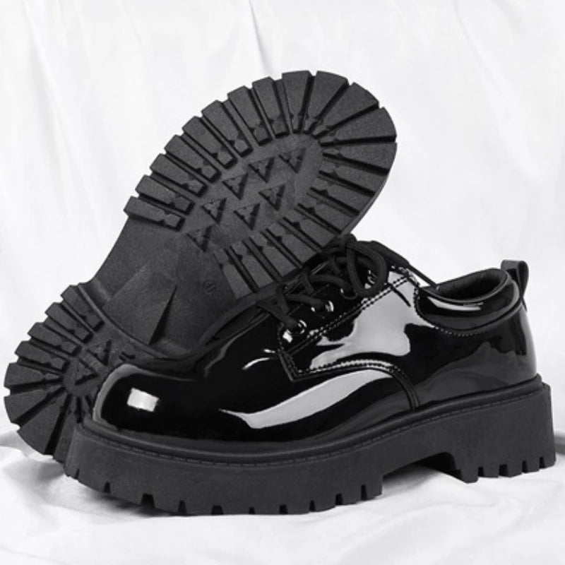 Men's Business Shoes Autumn Lace-up Men Shiny Wide Foot Business Shoe British Chunky Male Derby Shoes Luxury Men's Dress Shoes