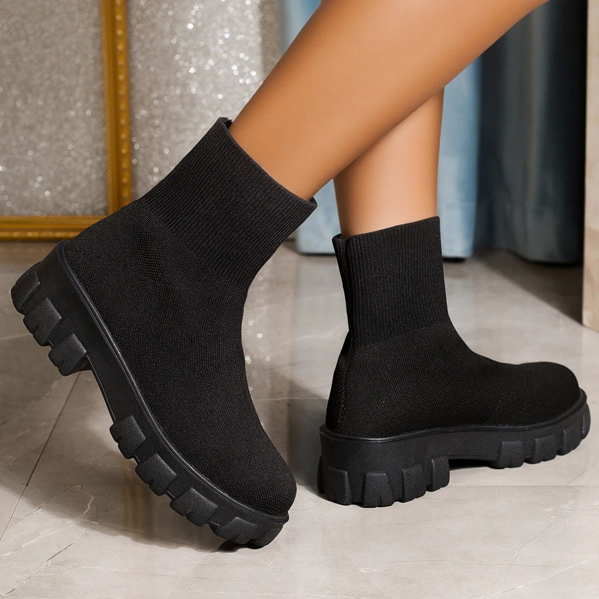 Women's Boots 2025 Platform Boots for Autumn Winter Shoes Fashion Round Toe Slip on Platform Shoes Women's Ankle Boots