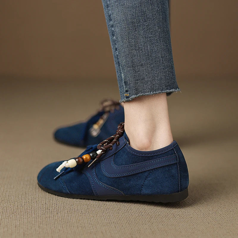 Women's Shoes Flats Casual Sneakers Round Toe Barefoot Woman Elegant Low Heel Stylish Trend Luxury High Quality Blue Vulcanize