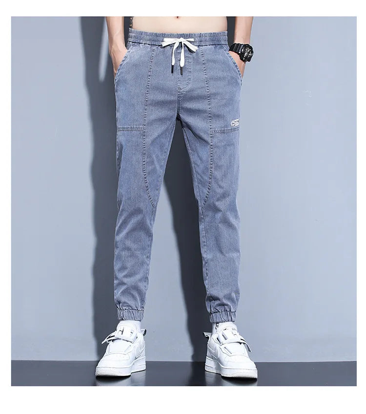 Jeans Open Pants Men's Fall/Winter Fleece-Lined Thick Loose Ankle Banded Working Pants Harem Casual Pants
