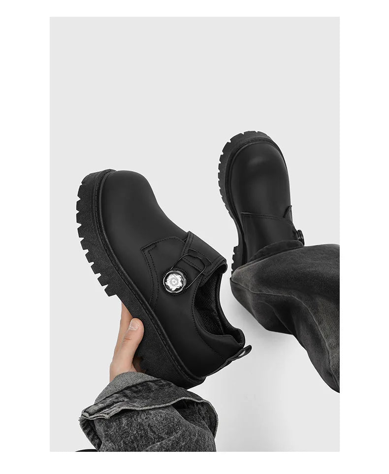 2025 Mens British Retro Wide Round-Toe Derby Shoes Chunky Platform Casual Leather Boots Trendy Streetwear Footwear for Wide Feet