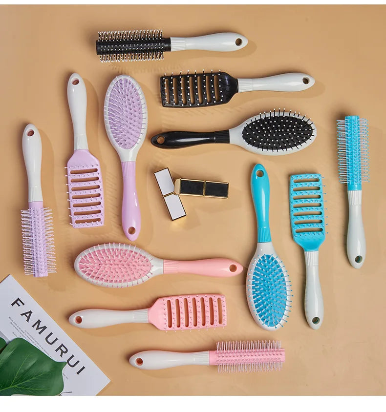 Cute Japanese Korean Massage Anti-screw Plastic Hair Brush White Curly Hair Hollow Activity Gym Untangling Hairdressing Comb