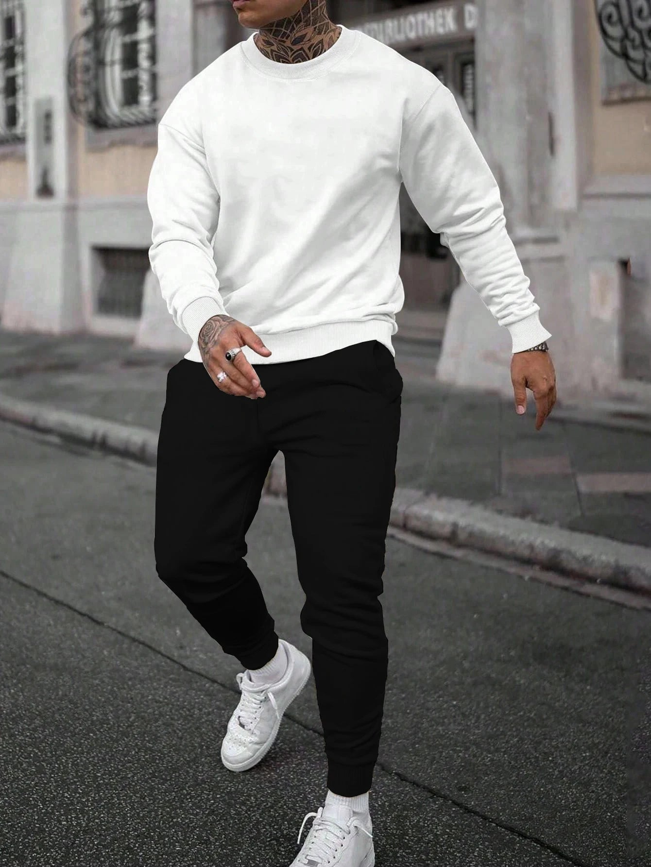 New in Mens Tracksuit Single Piece O Neck Sweatshirt Pants Casual Office Hoodies Jogging Streetwear Autumn Winter Man Clothing