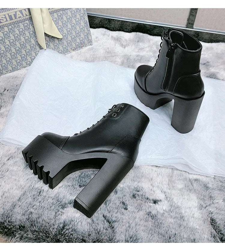 Female Boots Boots For Women Autumn Platform White Black Chunky Super High Heels Ankle High Quality Shoes Woman 2023 Brand New