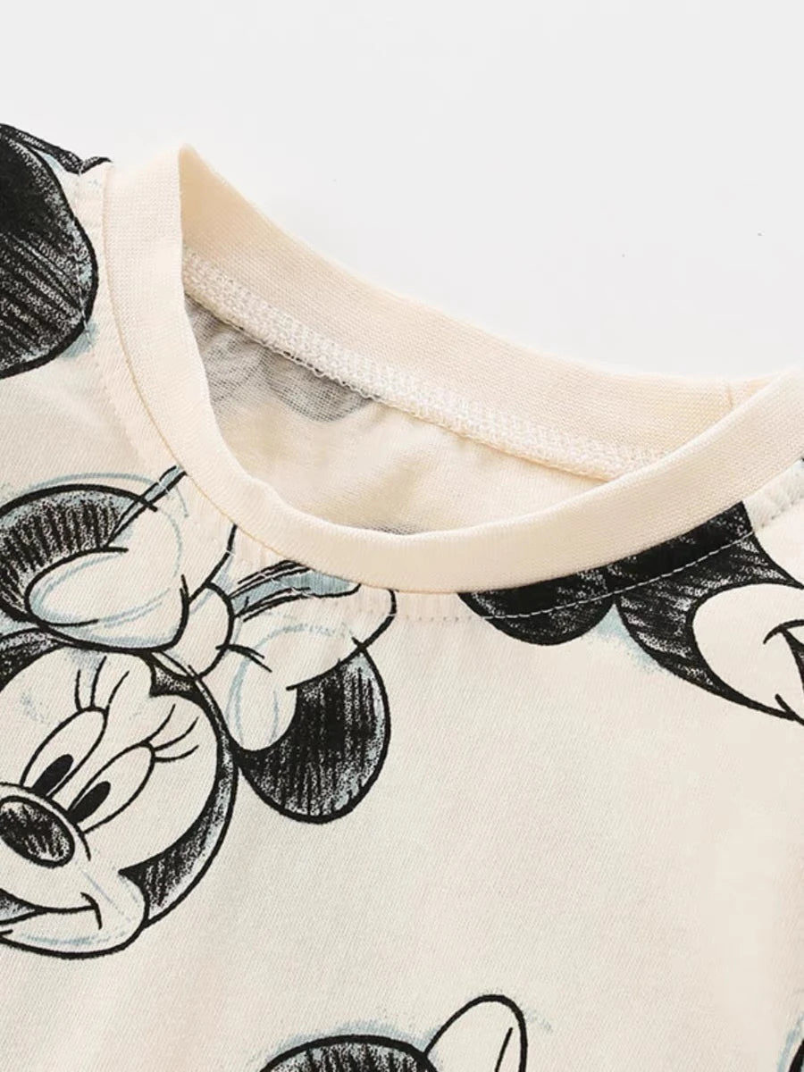 Girls Home Clothing Minnie Full Print Tops Pants Children New Cartoon Long Sleeve Suits Spring Autumn Underwear 2Piece Set