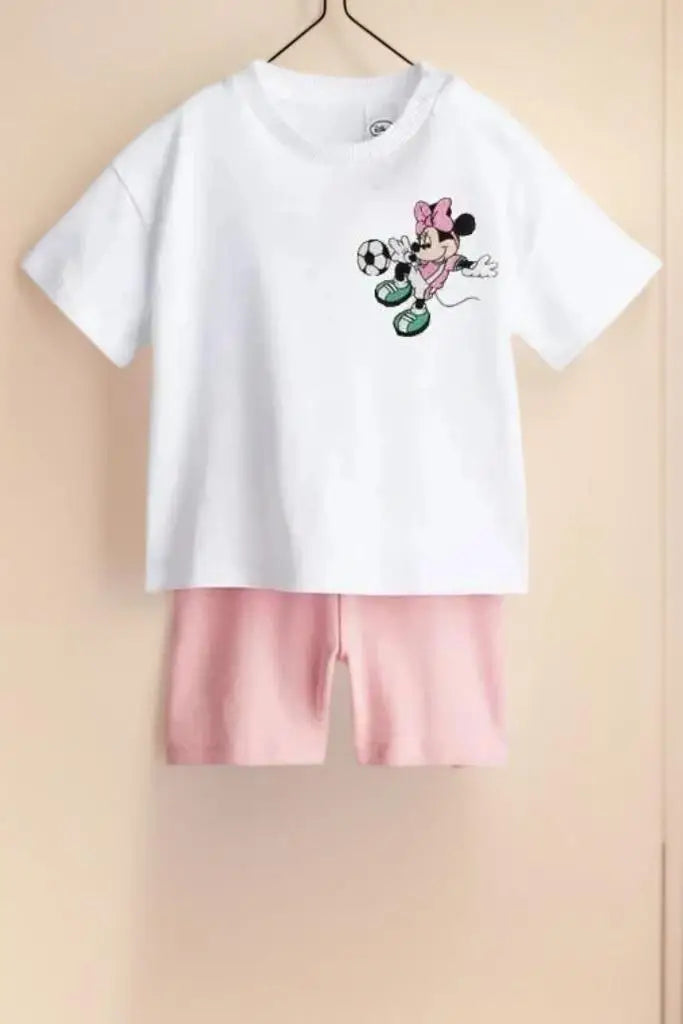 Lovely Toddler Girls' 2 Knit Sets Tweety Bird And Minnie Mouse Printed Tops + Shorts Cartoon Print Children Costume Cotton Suit