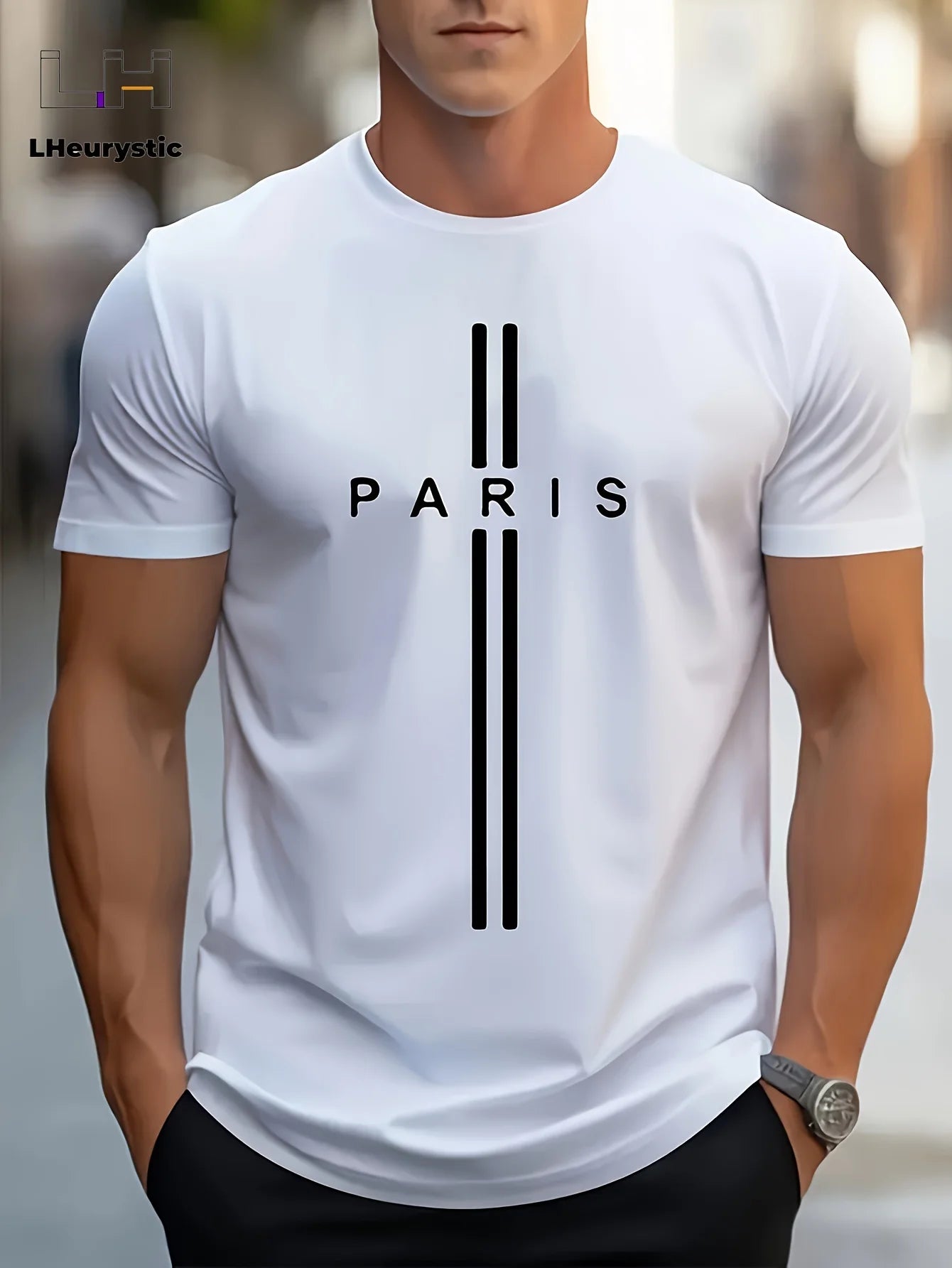 Men's summer loose size PARIS letter Graphic printed slim fit casual sports round neck short sleeved T-shirt top