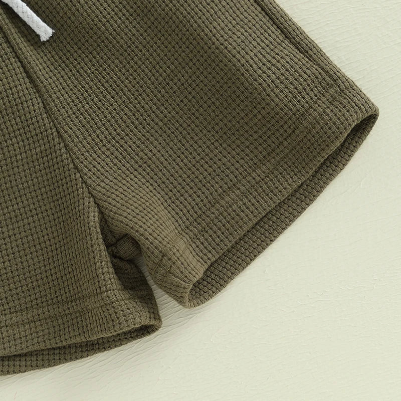 Baby Toddler Boy Summer Outfit Waffle Tractor Print Short Sleeve T-shirts Solid Elastic Waist Shorts 2 Piece Summer Set