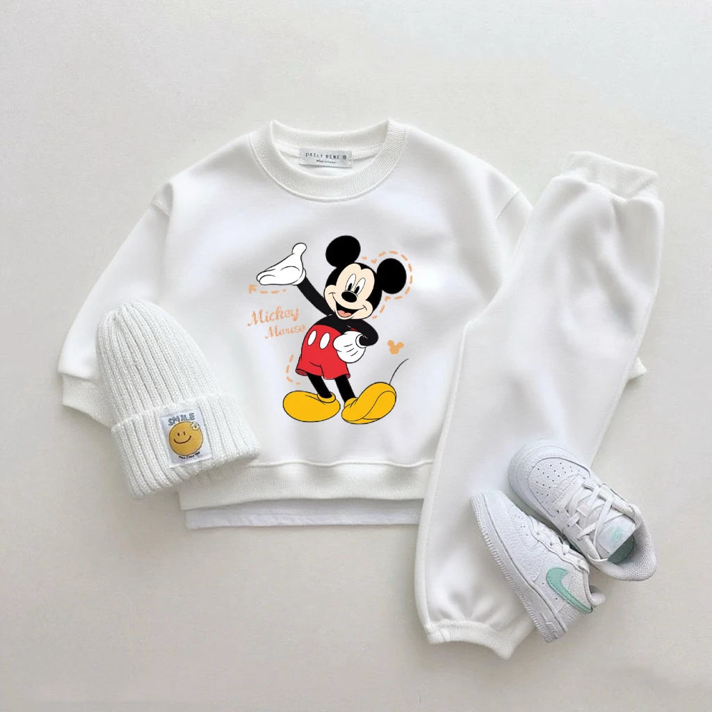 Disney Girls Cartoon Hoodies+Pants 2Piece Set Outer Wear New Design Sweatshirts Simple Pants Tracksuits Boys Child Costume