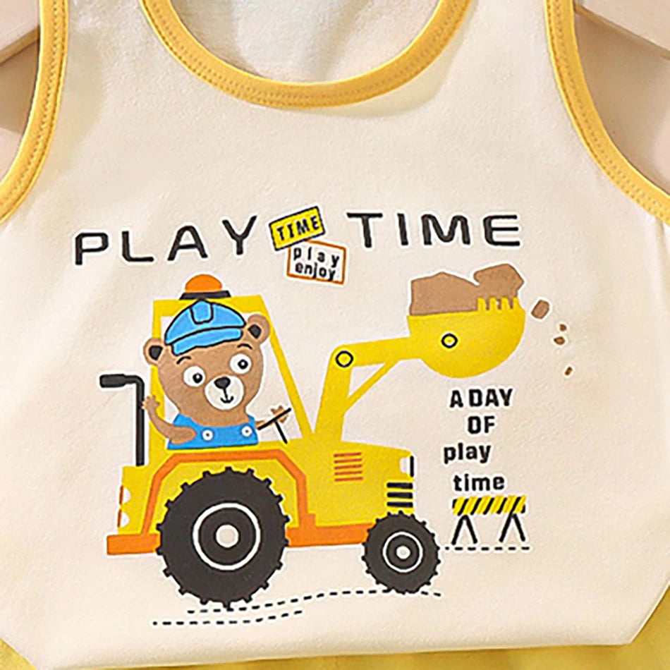 2 Pcs Summer Children's Animal Cartoon Print Vest Sets Girls Clothes Baby Korean Thin Boys Kids Sleeveless Casual Clothing Sets