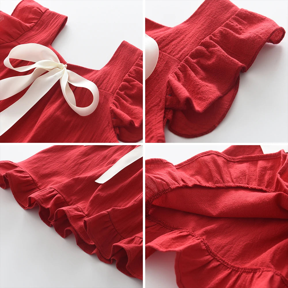 Pink Dreamy Sweet Girl Fairy Princess Dress Sleeveless Bow Decoration Mesh Lace Children's Casual Clothes Birthday Party Summer