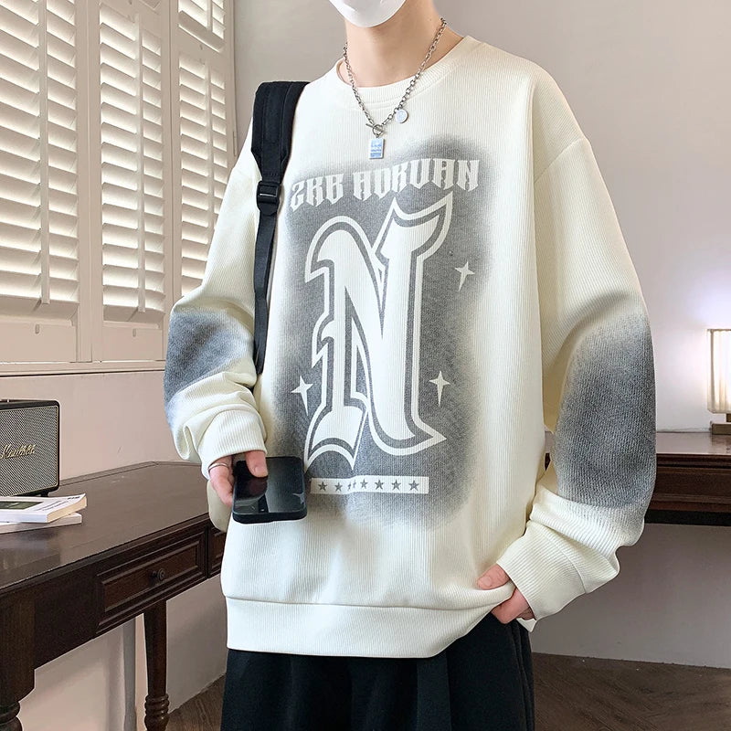 Trendy Men's Hoodie Fashionable Round-Neck Loose Casual Sweatshirt for Spring and Autumn Comfortable Youthful and Dynamic Top
