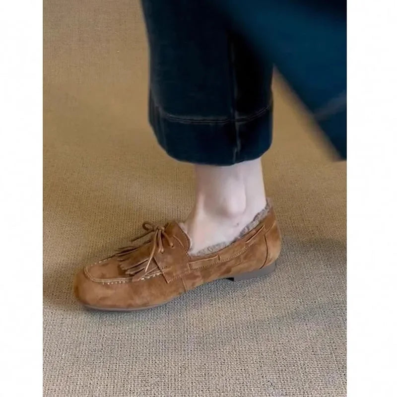 Shoes for Women 2024 Hot Sale Warm Women's Flats Daily Casual Flats Women Bow Tie Fringe Round Toe Soft Bottom Shoes Ladies