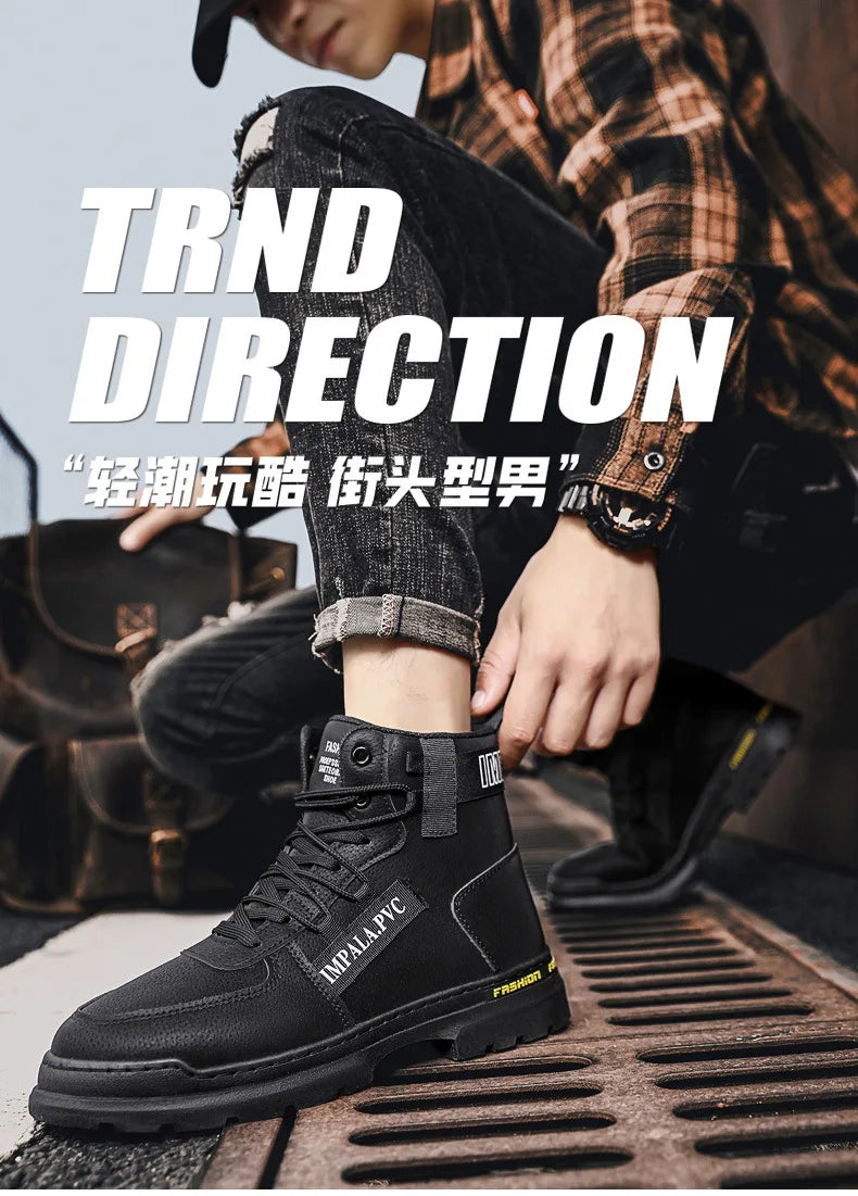 2025 Winter Mens Shoes New in Casual Male Boots Platform Tactical Ankle High Top Outdoor Walking Loafers Leather Army Sneakers