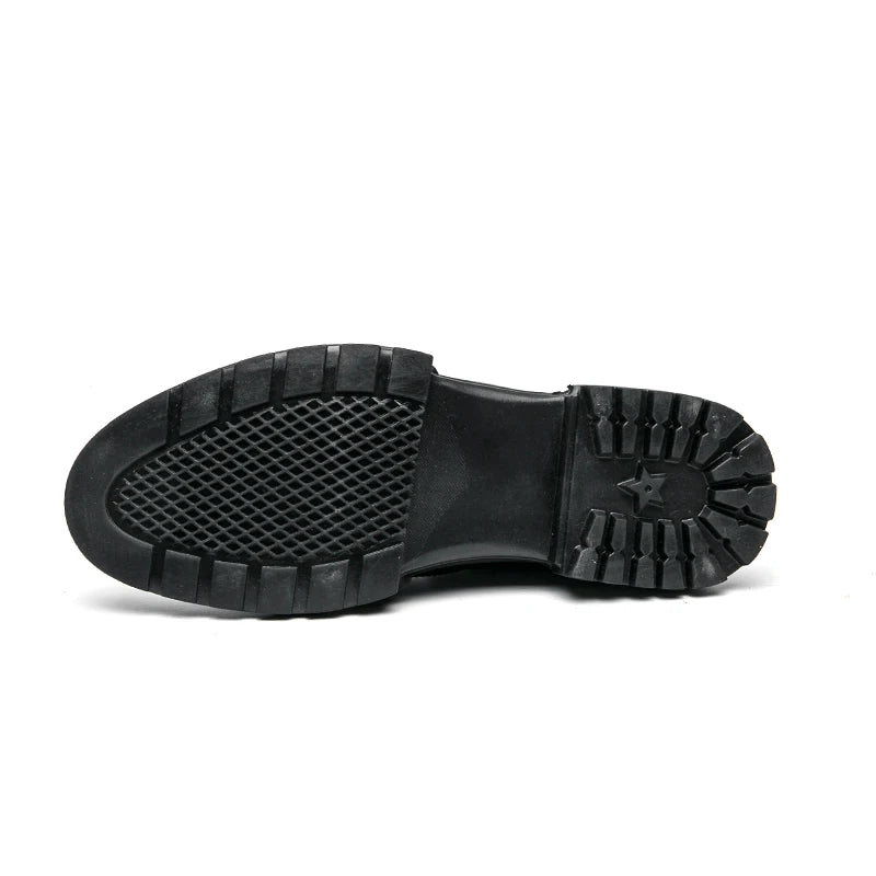 Men's riding boots British-style retro brogue carved high-top leather shoes men's casual leather shoes thick-soled leather boots