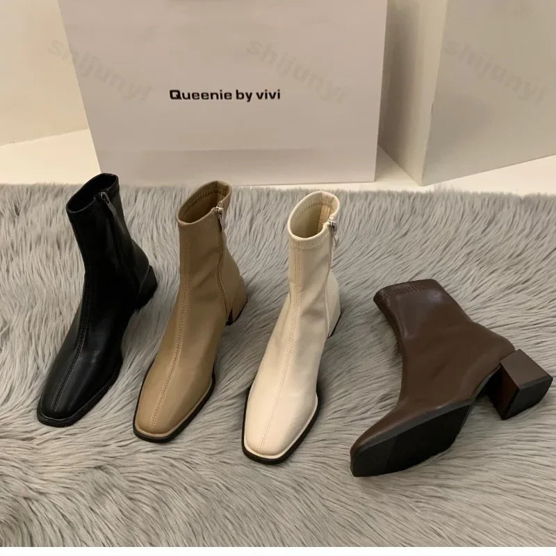 Short boots for women 2025 new spring and autumn single boots round toe raised waterproof platform bare boots for women