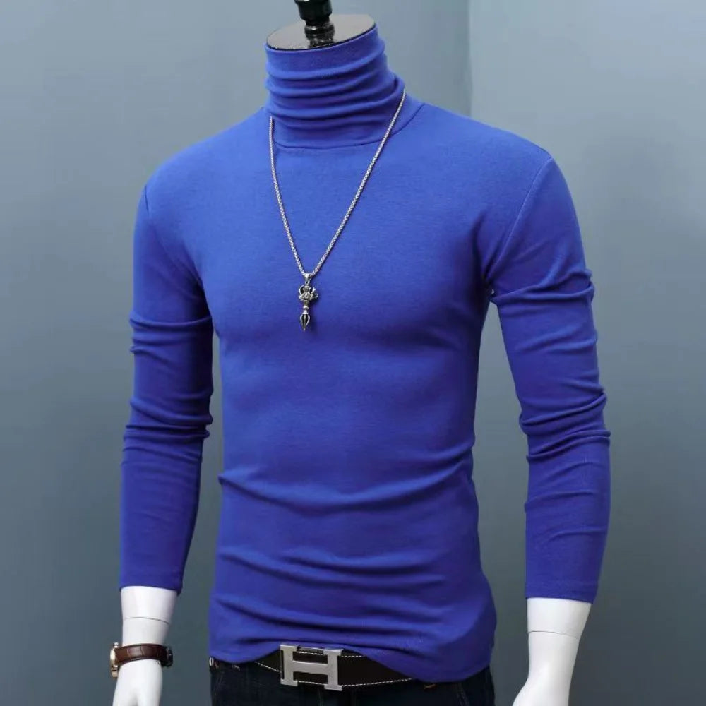 Trendy Casual Turtleneck Men's Modal Winter Sweater turtleneck Cool Blouse Tight Modal T-shirt Youth Solid Color Base Shirt Top