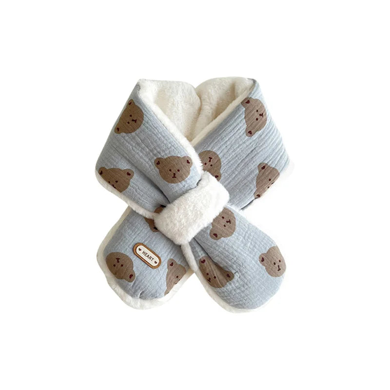 Cute Bear Baby Scarfs Winter Fleece Neck Warmer Cross Scarves for Girls Boys Toddler Kids Warm Accessories Korean 1-6 Years Old