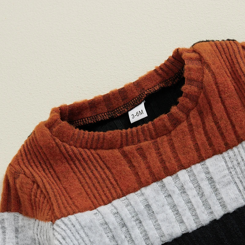 Pudcoco Infant Baby Boy 2Pcs Fall Outfits Long Sleeve Contrast Color Sweater + Pants Set Warm Clothes