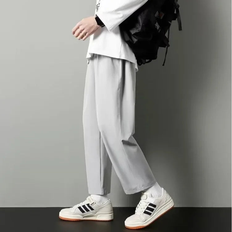 Men's Ice Silk Straight-Leg Pants Loose Fit Lightweight Casual Trousers Trendy Quick Dry Pants Men's Draped Bell Bottoms