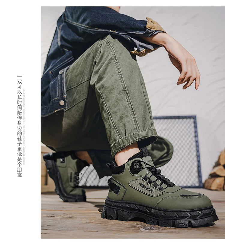 British Style Men's High Boots Fashion Outdoor Comfortable Work Boots Autumn Winter Mens Non-slip Wear-resistant Platform Boots