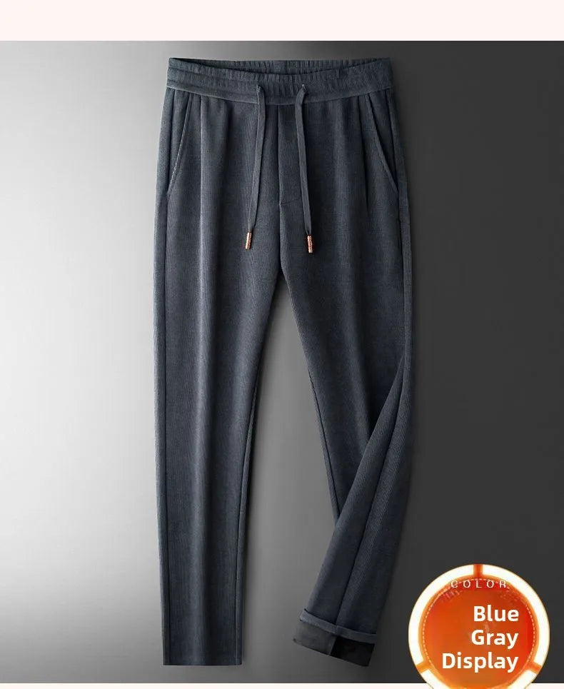 Men's Loose Straight Leg Fleece Lined Thickened Warm Casual Pants Autumn Winter Dad Pants Comfortable Polyester Fiber