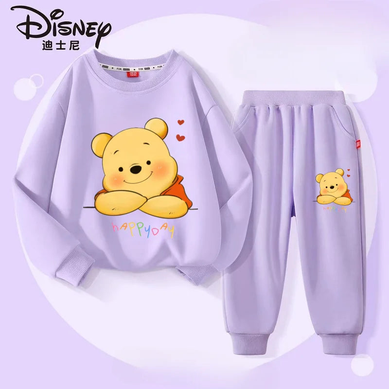 Spring Baby Girls Clothes Set Children Disney Winnie the Pooh Print Sweatshirt Top and Pants Bottom 2Pcs Suit Cotton Tracksuit