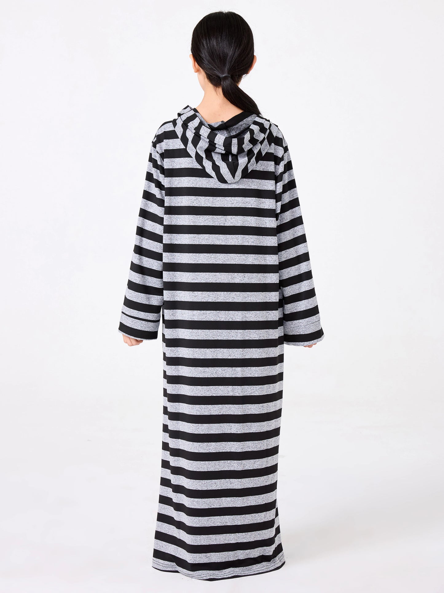 Middle Eastern Muslim Kids Abaya Girl Dress With Striped V-neck Hood