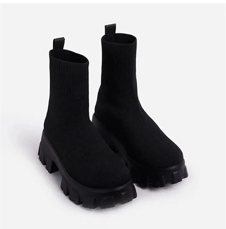 Women Boots Autumn Winter Boots Slip on Knitted Socks Shoes Women 2022 Platform Boots with Heels Botas De Mujer Female Botines
