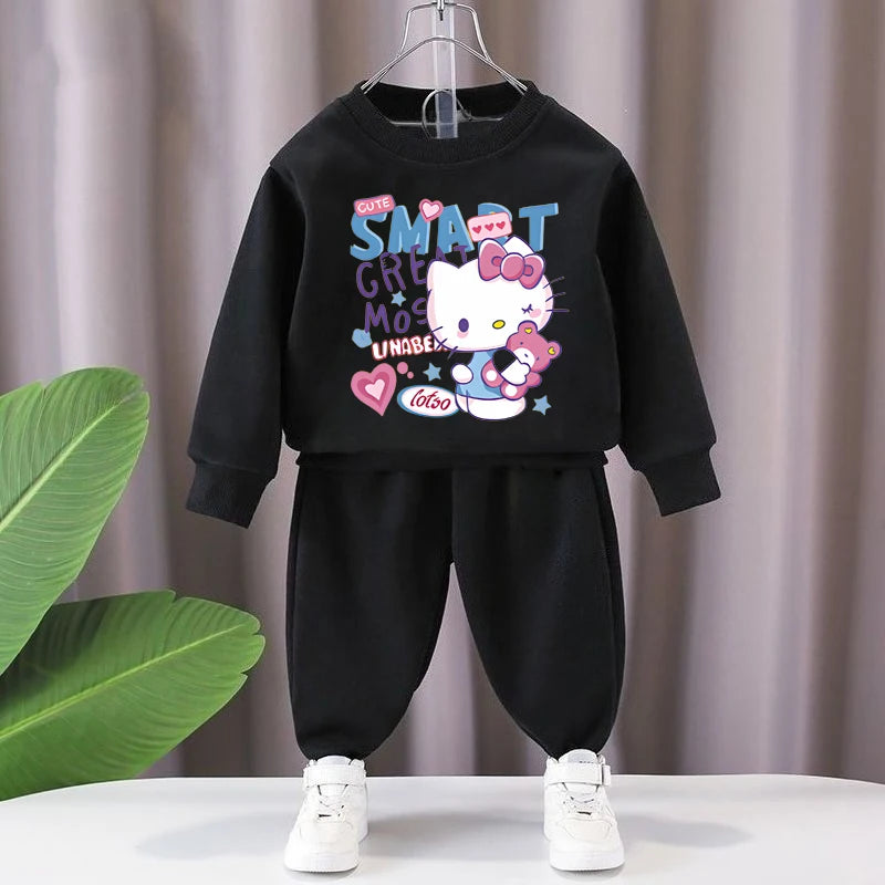 Sanrio Spring Autumn Children's Casual Long Sleeve Sweatshirt Sets Girls Boys Pullover+ Pant 2pcs Suit Kids Sport Clothing Sets