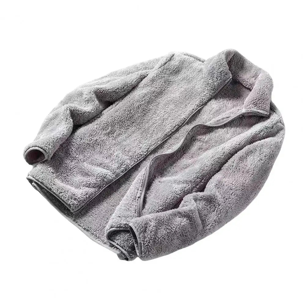 Women Winter Coat Stand Collar Double-sided Fleece Neck Protection Zipper Closure Long Sleeves Heat Retention Outdoor Jacket