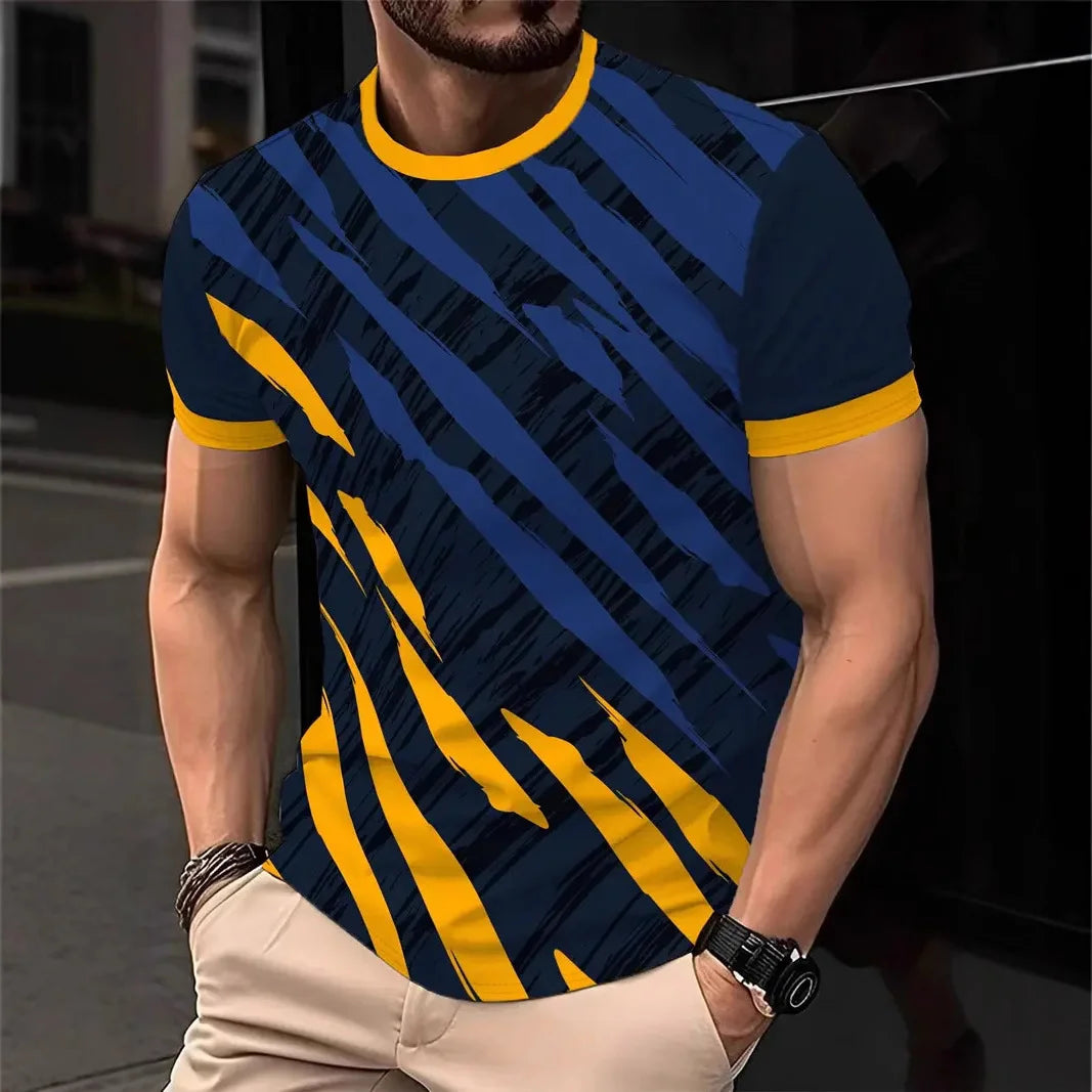2025 Men's Stripe 3D TShirt Casual BreathO-Neck Short Sleeve Tee For Outdoor Activities Summer Oversized Streetwear Tops