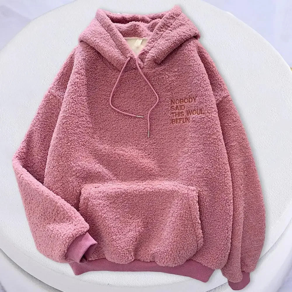 Autumn Winter Coat Pink Sweet Hooded Sorry Print Harajuku Loose Pocket Hoodies Womens Fleece Flannel Pullover Female Sweatshirt