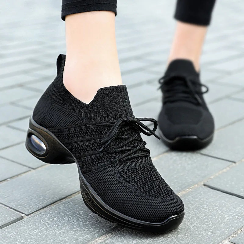Dance Shoes for Women Stylish Dance Sneakers with Thick Soles Lightweight Fashion Walking Shoes Height Increasing Lady Flats