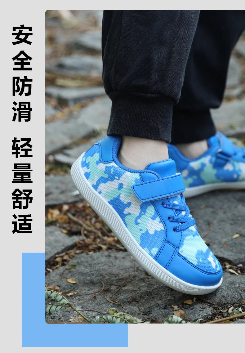 New Kids Wide Toe Barefoot Shoes Little/Big/Kid Hook Loop Minimalist Sneakers Artificial Leather Mesh Lightweight Shoes