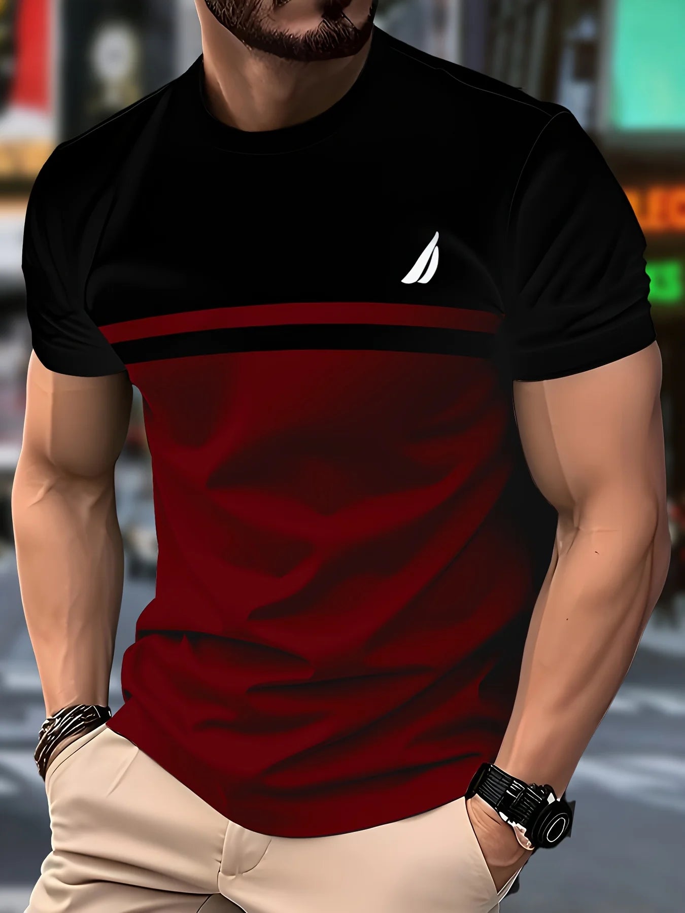 Men'S Novelty 3D Crew Neck T-Shirt,Casual Polyester Knit Fabric with Slight Stretch,Regular Fit,with