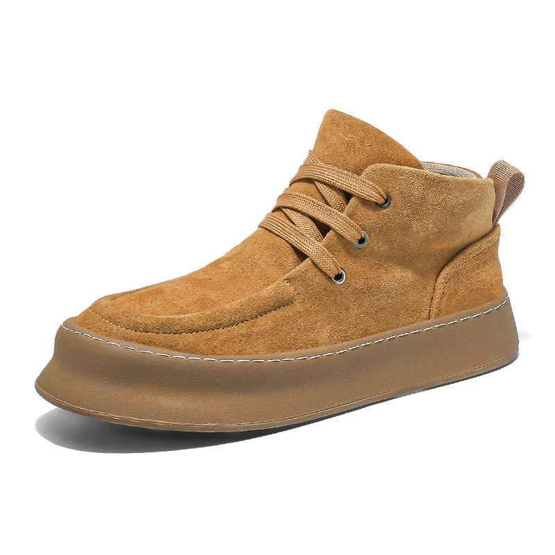 Men's High-top Boots in Solid Colors Flat Heels and Lace-up A Trendy Brand Design for The Four Seasons Fashion Walking Boots