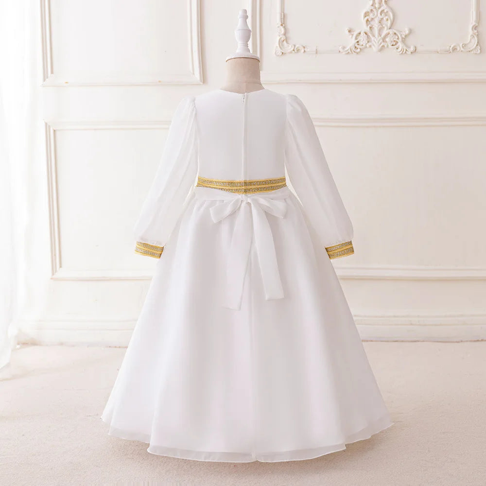 Muslim Ramadan Prayer Gowns Party Girls Dress Long Sleeve Robe Arabic Dubai Abaya Girls Dresses Eid Child Holiday Prom Costumes