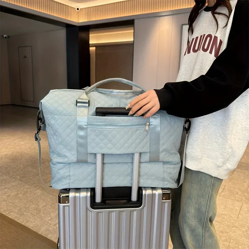 2pcs Set Large Capacity Travel Duffel Bag with Shoe Compartment and Cosmetic Pouch, Casual Nylon Gym Bag, Weekend Overnight Bag