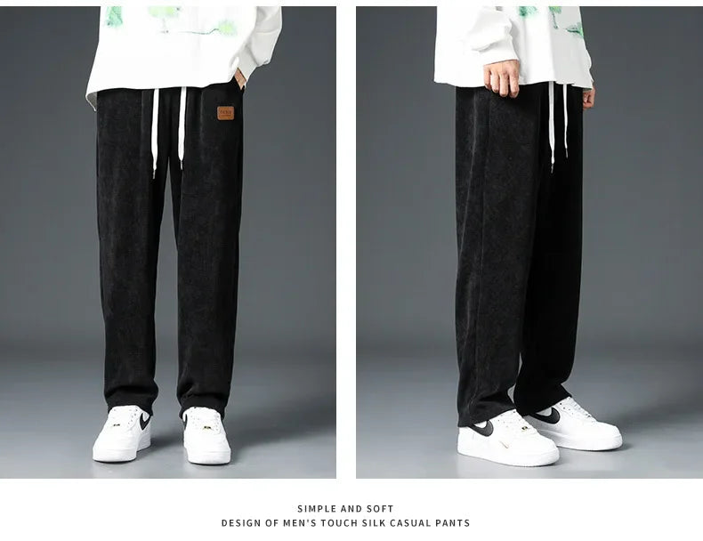 Trendy Corduroy Men's Pants Casual Fleece-Lined Loose-Fit Straight-Legged Sweatpants Autumn Winter High-Quality Foreign Trade