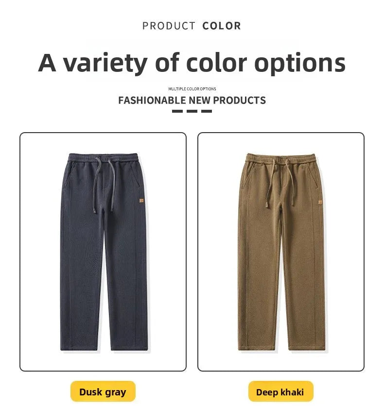 Autumn and Winter Plush Knitted Plaid Comfortable Wide Leg Straight Casual Pants Men Slacks Men's Pants Plush Slacks