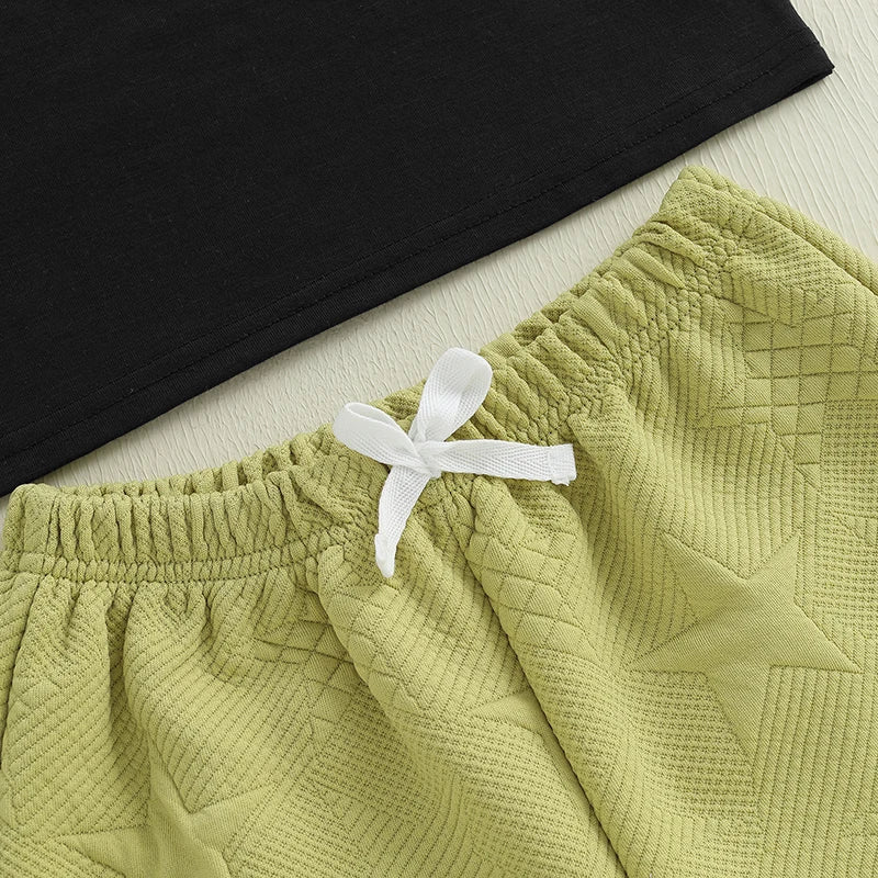 Pudcoco Kids Baby Boys Shorts Set, Short Sleeve T-shirt with Elastic Waist Stars Shorts Toddler Set Summer Outfit