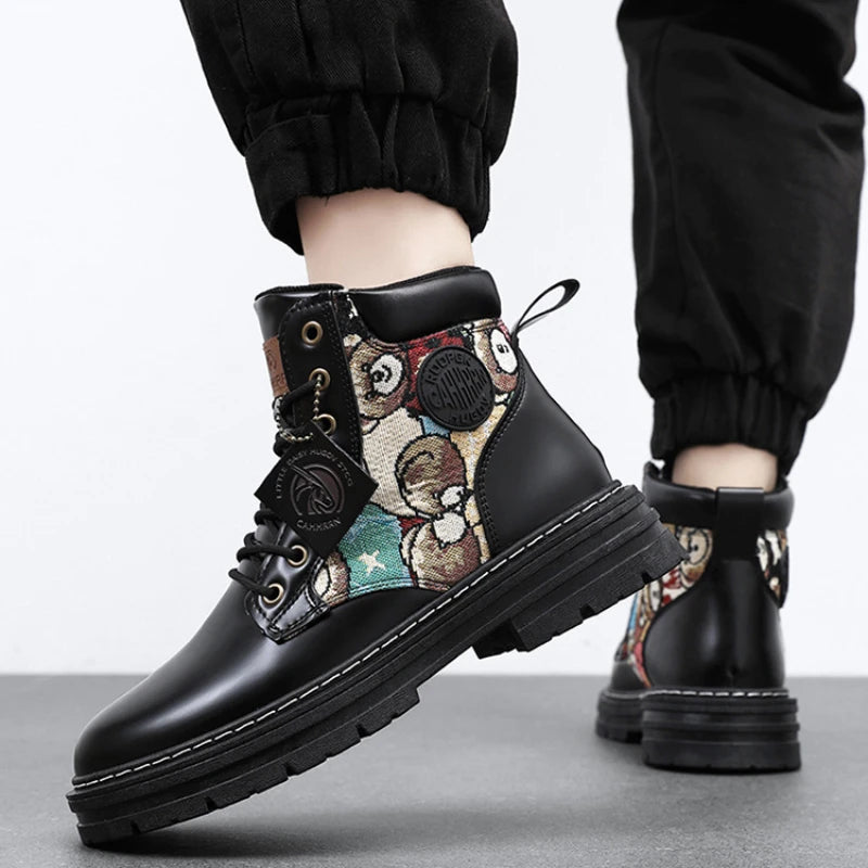 New Men's Boots Designer Luxury Men Working Boots High Tops Platform Leather Shoes for Men British style Motorcycle Botas Hombre