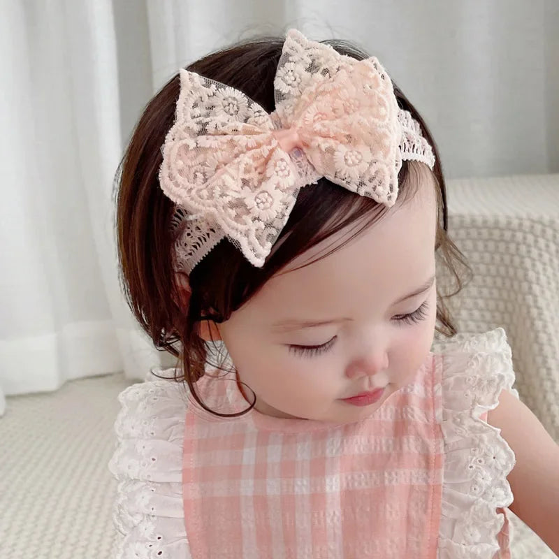 Lace Bow Princess Baby Hairbands Sweet Girl Pearl Bowknot Headdress Newborn Elastic Headband Headwear Kids Photography Props